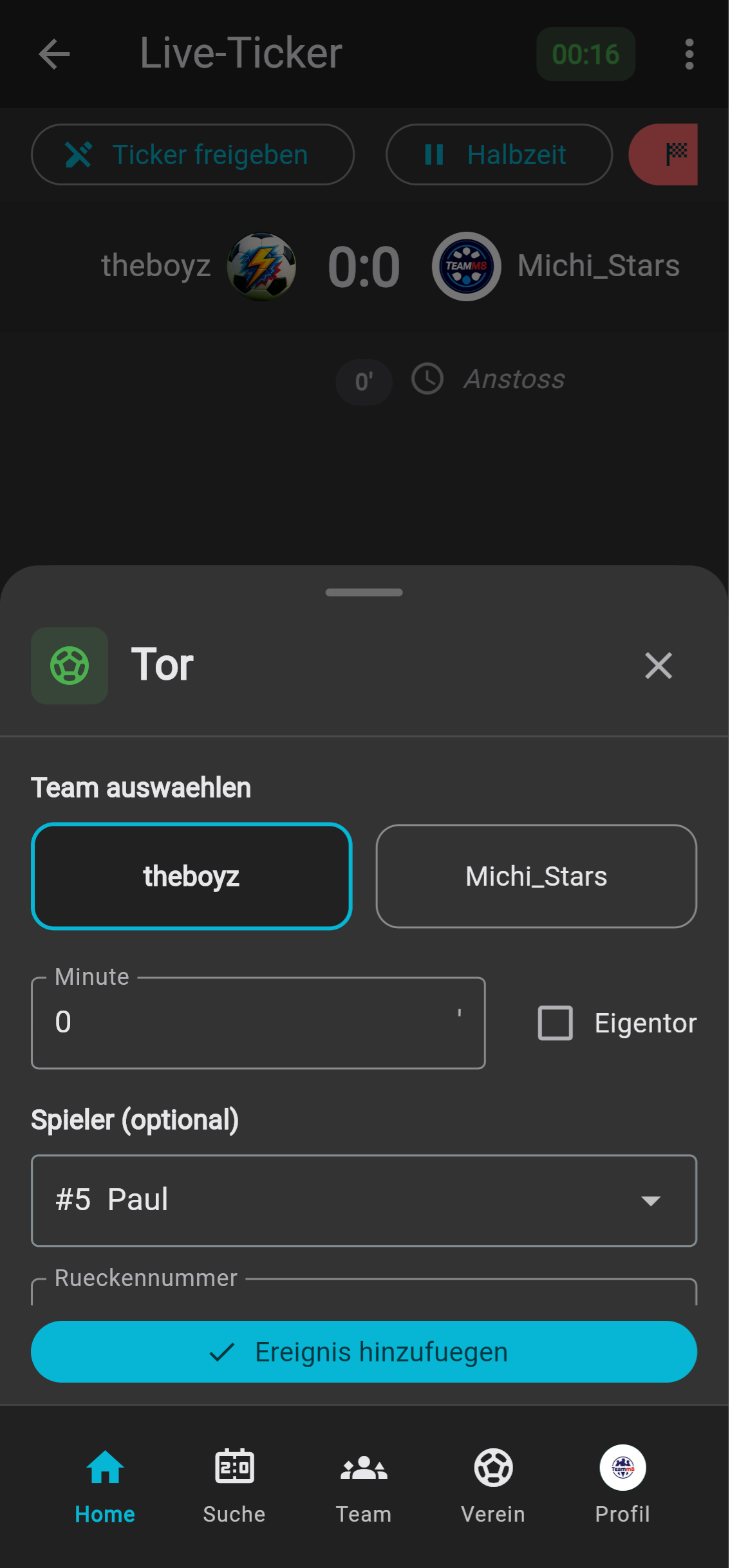 Training & Spiele - Liveticker Detail